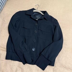 Massimo Dutti button up Women's black bomber Jacket with collar